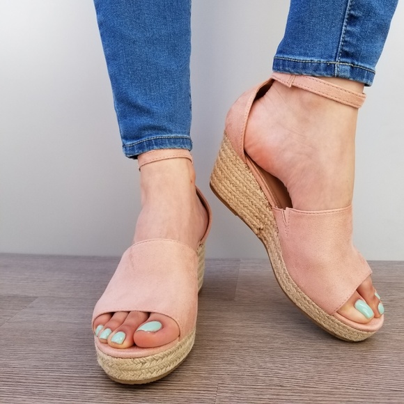 Dusty Rose Suede Espadrille wedge Heel Sandal-E - Picture 4 of 8